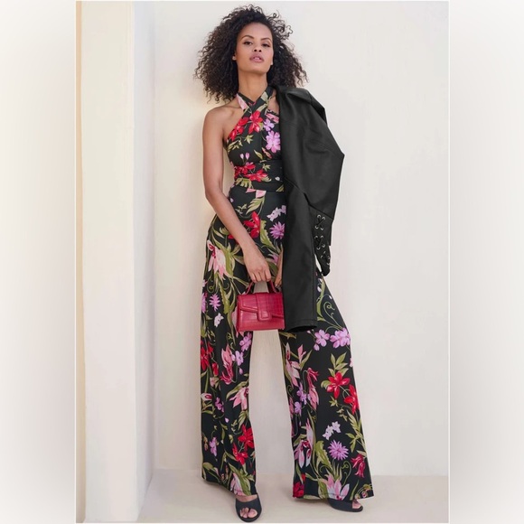 VENUS Dresses & Skirts - Floral Halter Neck jumpsuit - Black and Pink